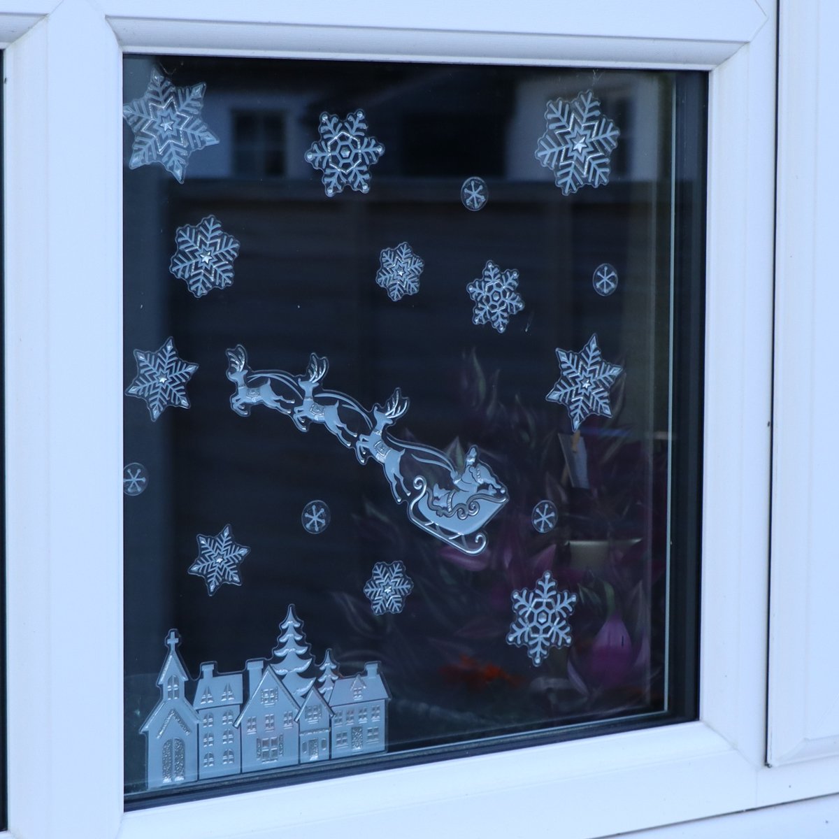 Santa's Sleigh & Snowflake Christmas Window Stickers  