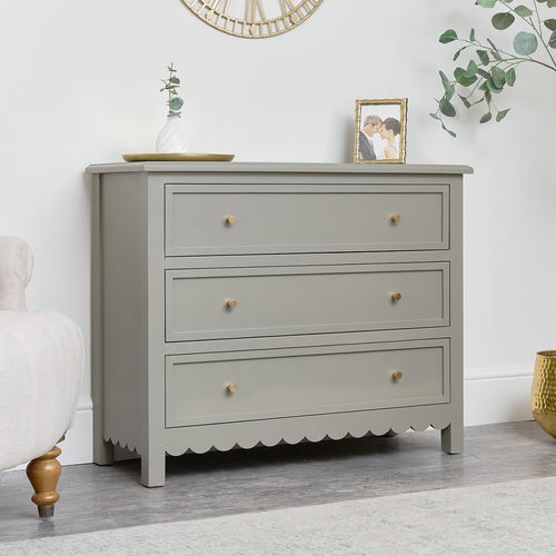 Large Scalloped 3 Drawer Chest of Drawers - Staunton Taupe Range