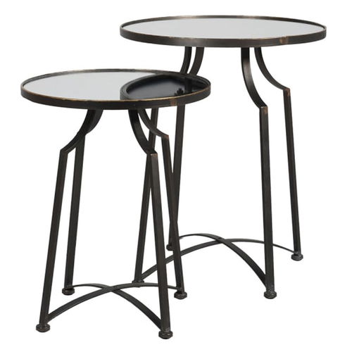 Set of 2 Black Mirrorred Top Side Tables