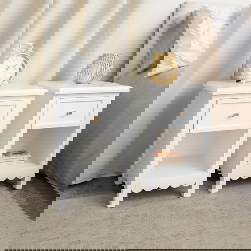 Set Of 2 One Drawer Scalloped Bedside Tables - Staunton White Range