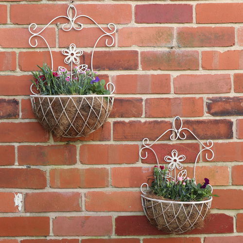 Set of 2 Ornate Antique Cream Wall Planters 