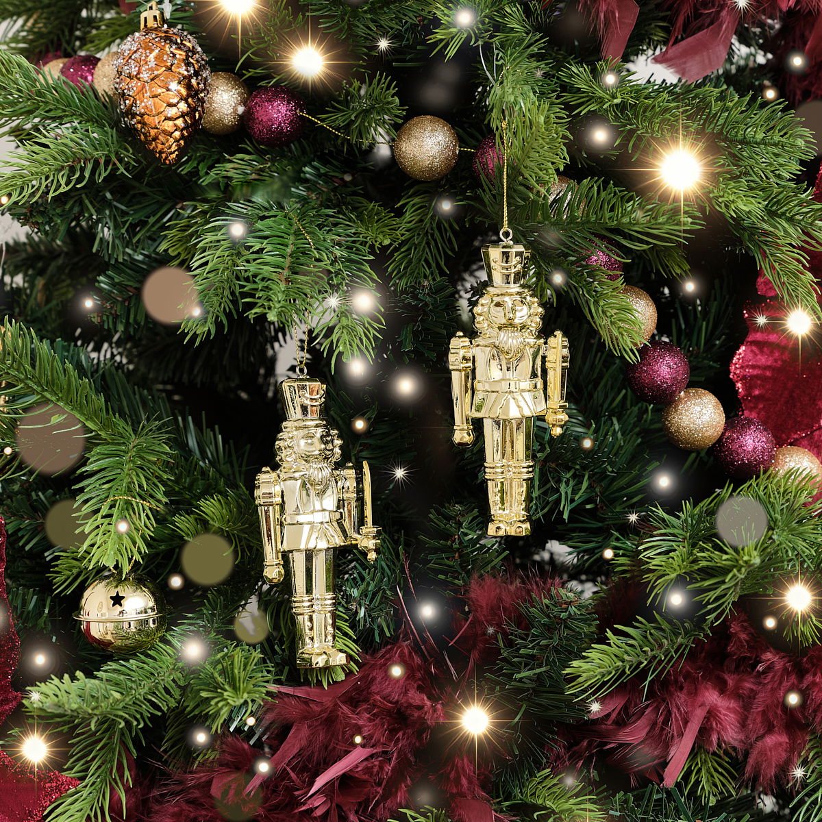 Set of 2 Shiny Gold Nutracker Hanging Tree Decorations - 12cm