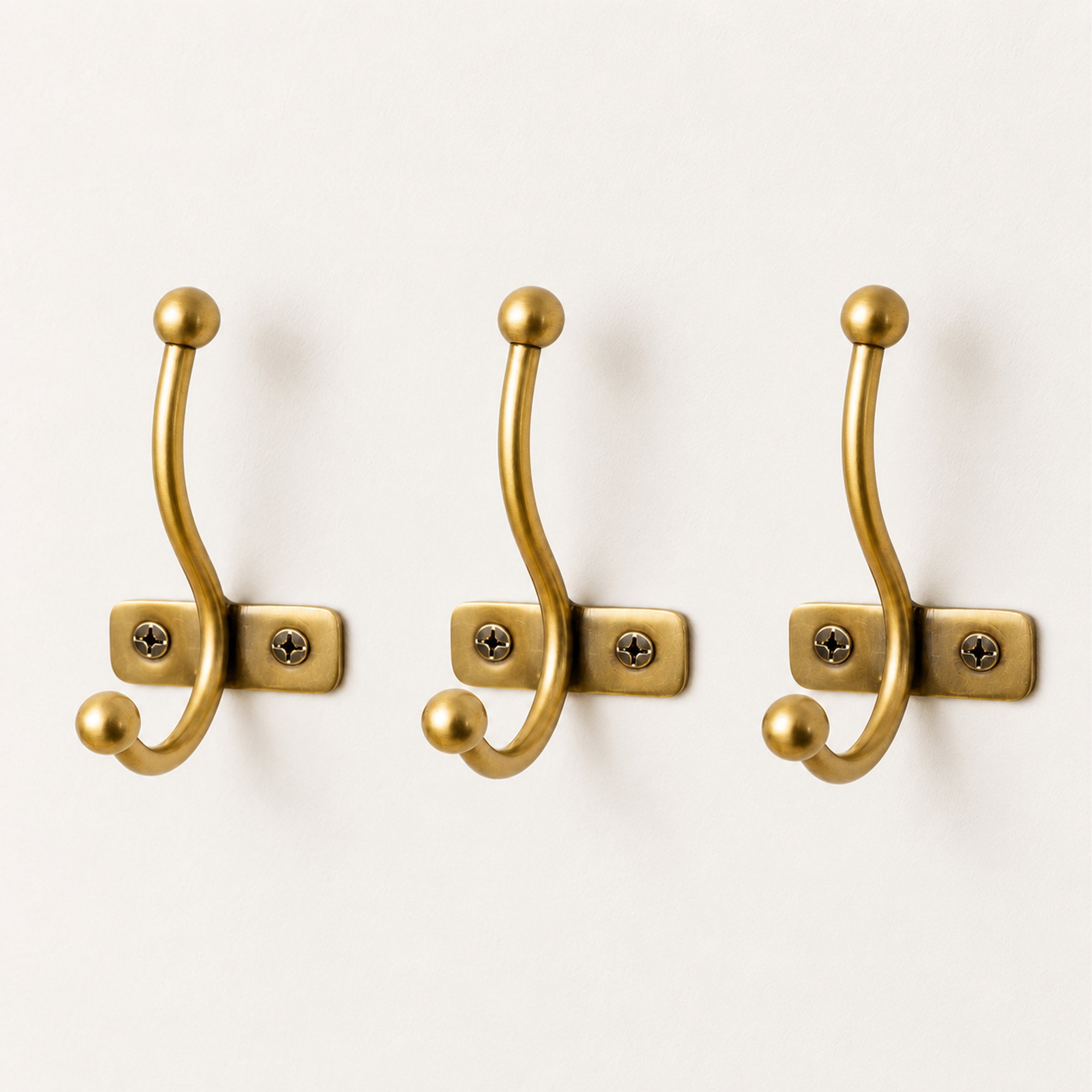Set of 3 Antique Gold Metal Single Wall Hooks