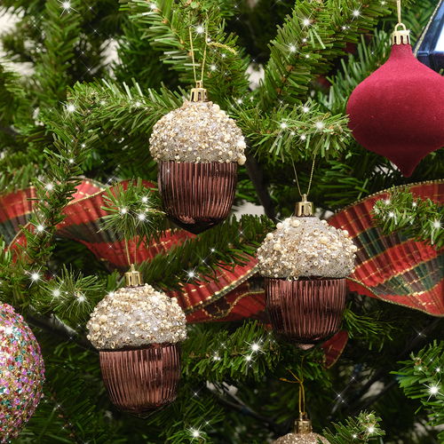 Set of 3 Bronze Jewelled Acorn Baubles