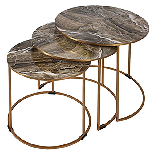 Set of 3 Gold Faux Marble Tables