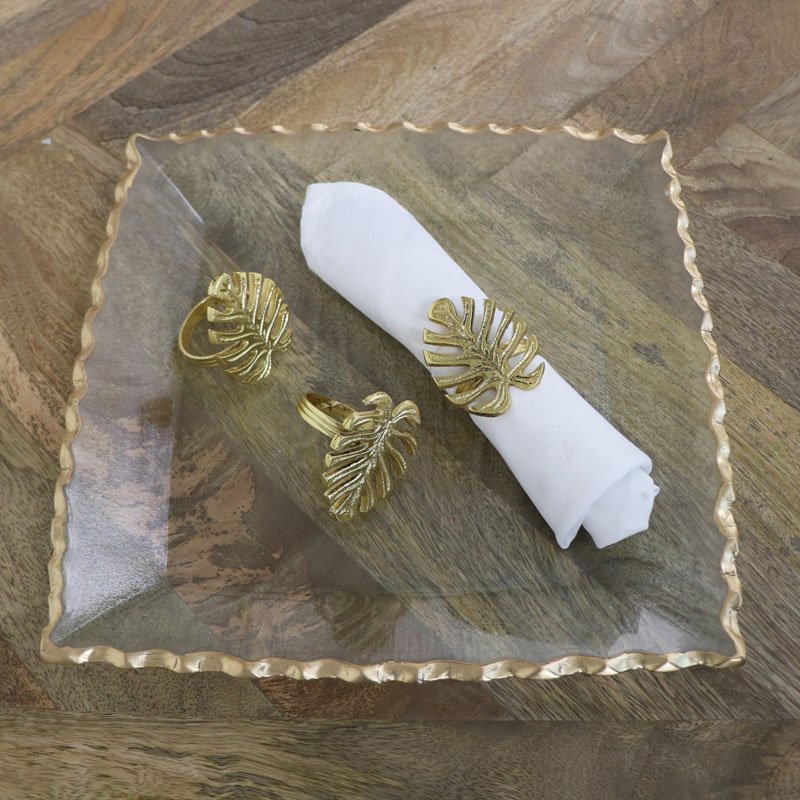 Set of 3 Gold Monstera Leaf Napkin Rings