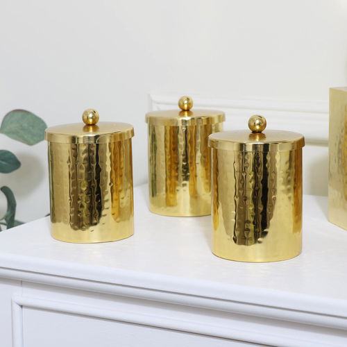 Set of 3 Hammered Gold Metal Jars