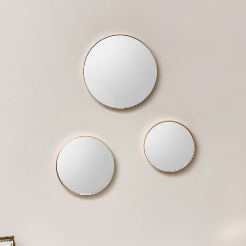 Set of 3 Round Gold Wall Mirrors