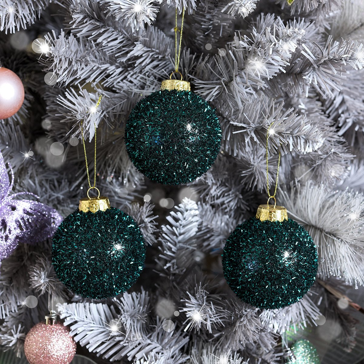 Set of 3 Teal Blue Christmas Tree Baubles