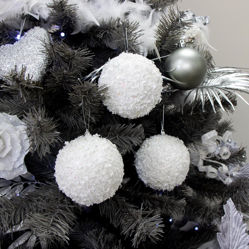 Set Of 3 White Snowball Baubles