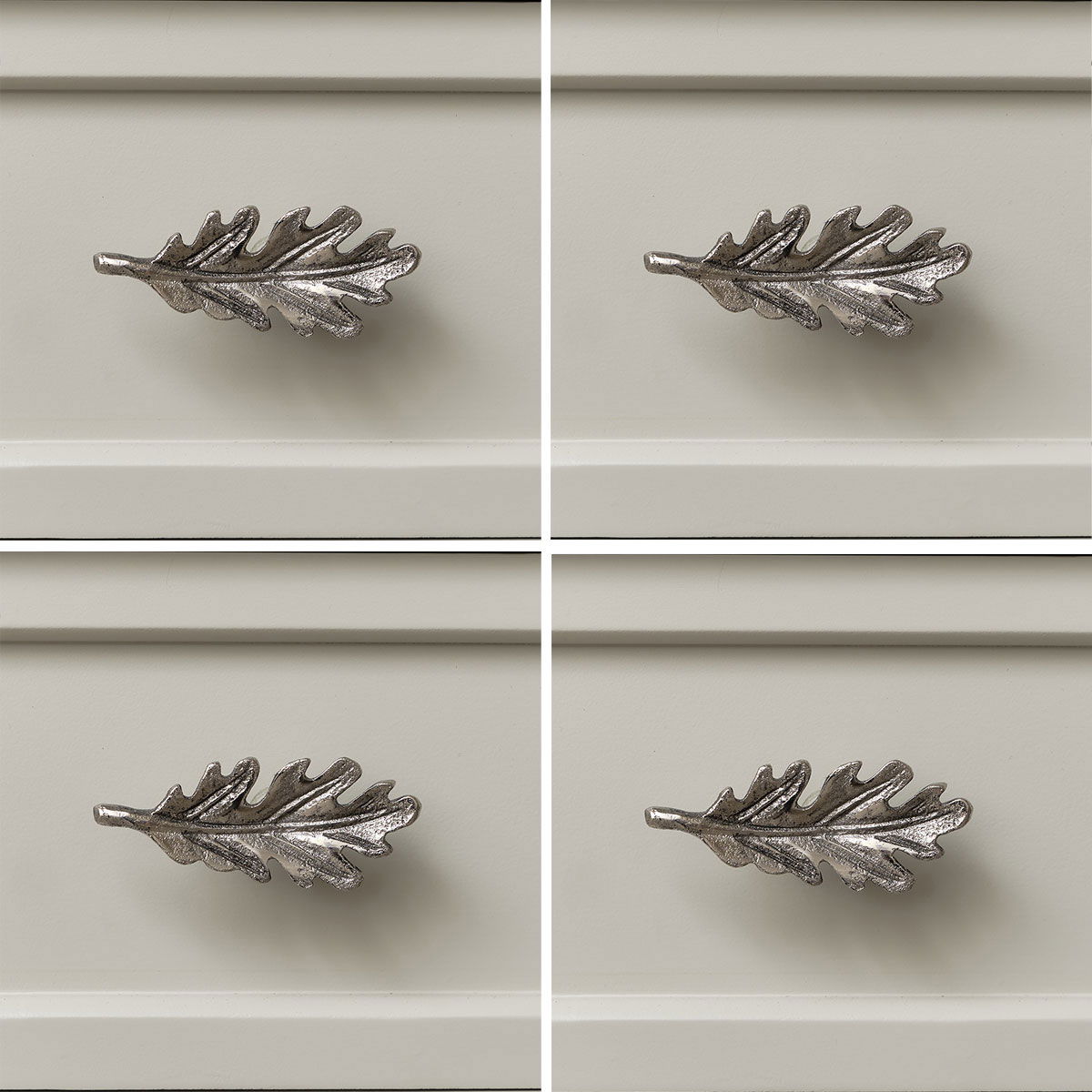 Set of 4 Antique Silver Oak Leaf Drawer Knobs