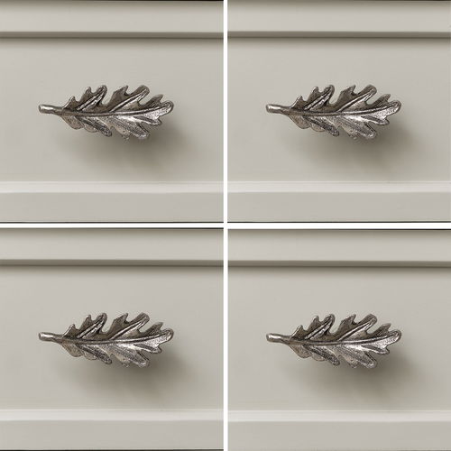 Set of 4 Antique Silver Oak Leaf Drawer Knobs