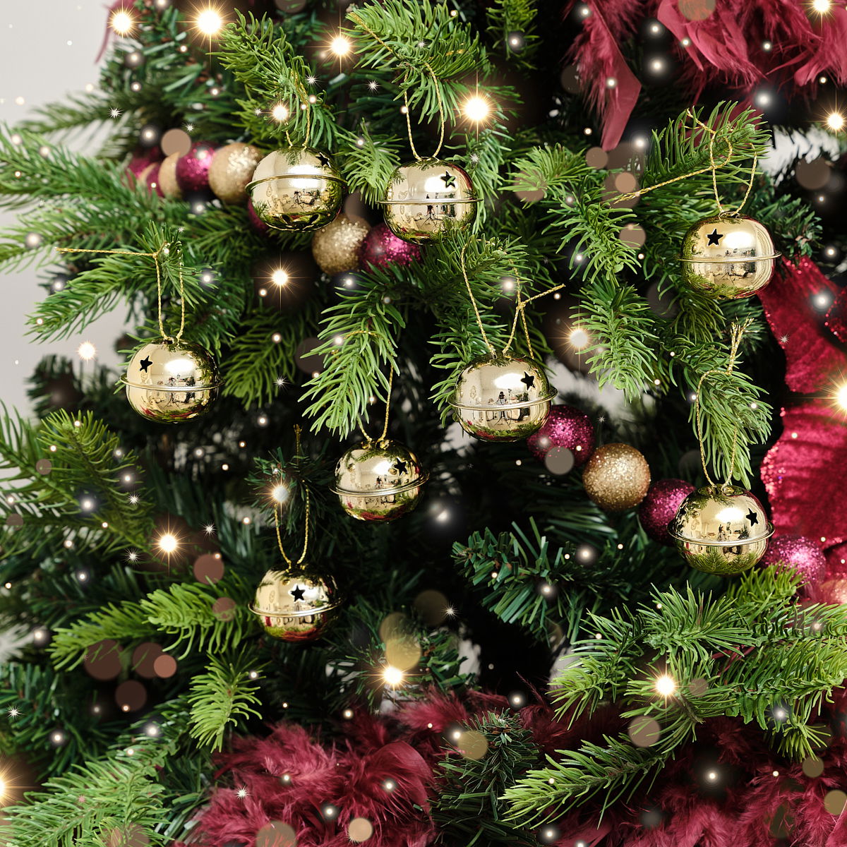 Set of 8 Gold Hanging Bell Christmas Decorations - 4cm