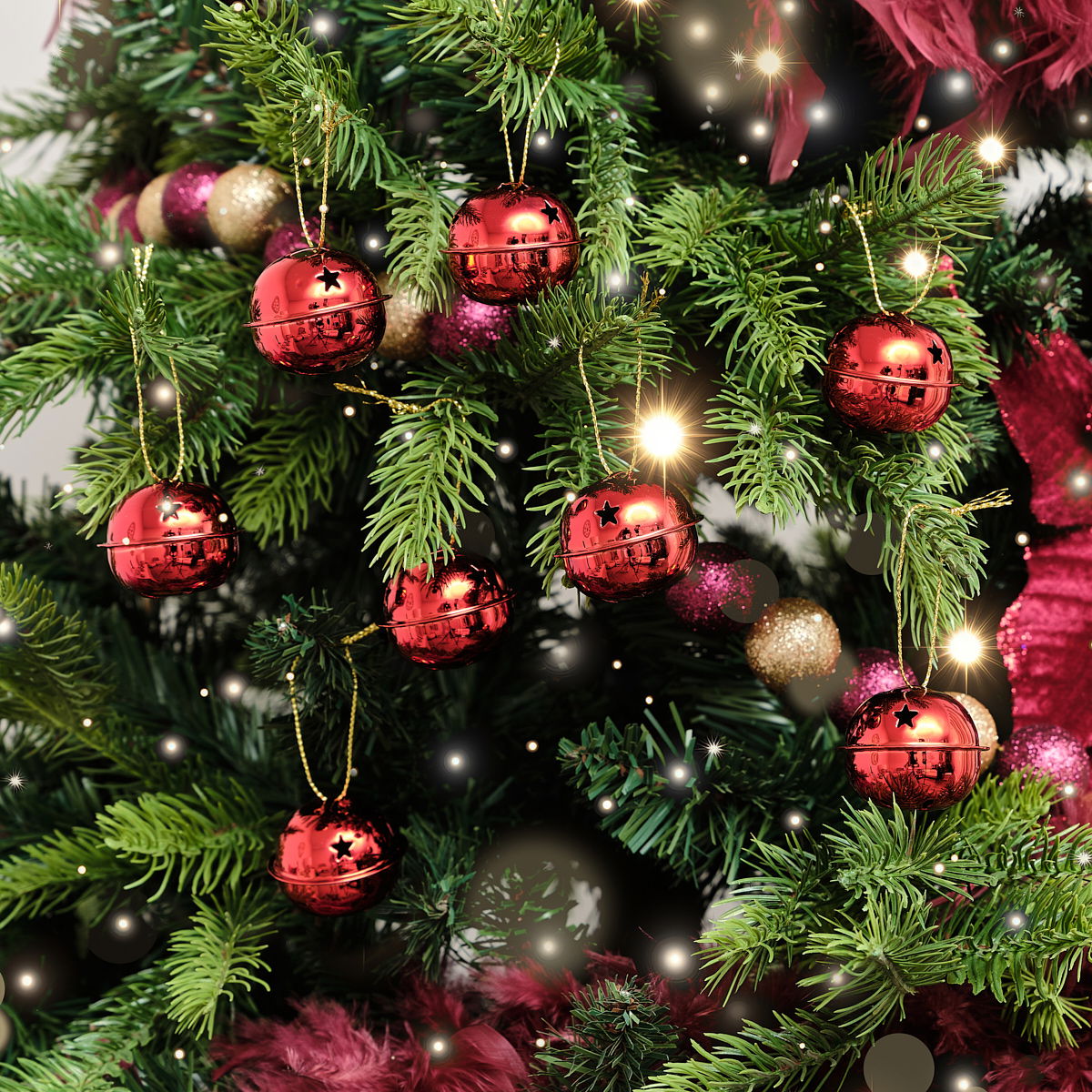 Set of 8 Red Hanging Bell Christmas Decorations - 4cm