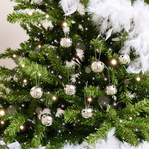 Set of 8 Silver Hanging Bell Christmas Decorations - 4cm