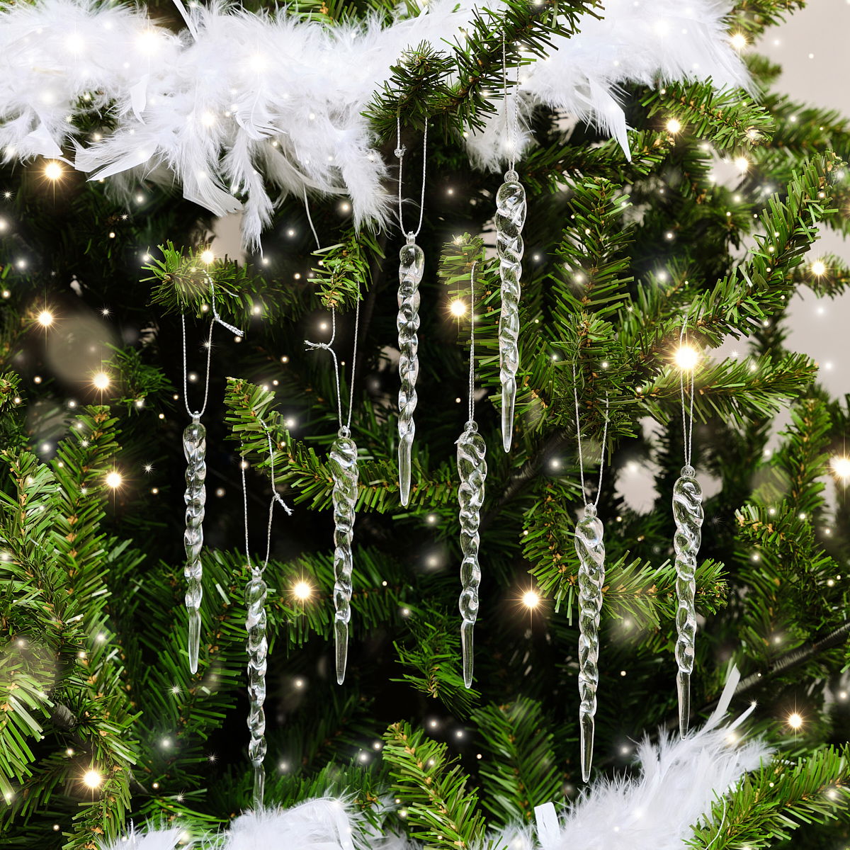 Set Of 8 Small Clear Acrylic Icicles - 13cm