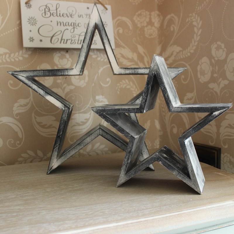 Set of 2 Wooden Decorative Stars