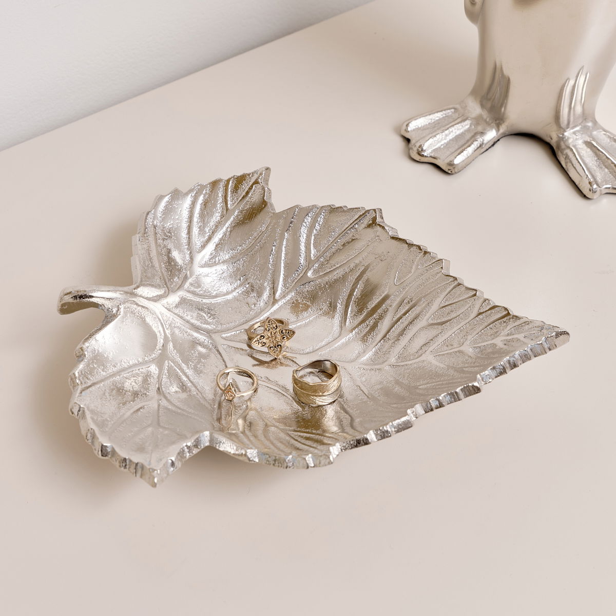 Shiny Silver Leaf Trinket Tray Dish