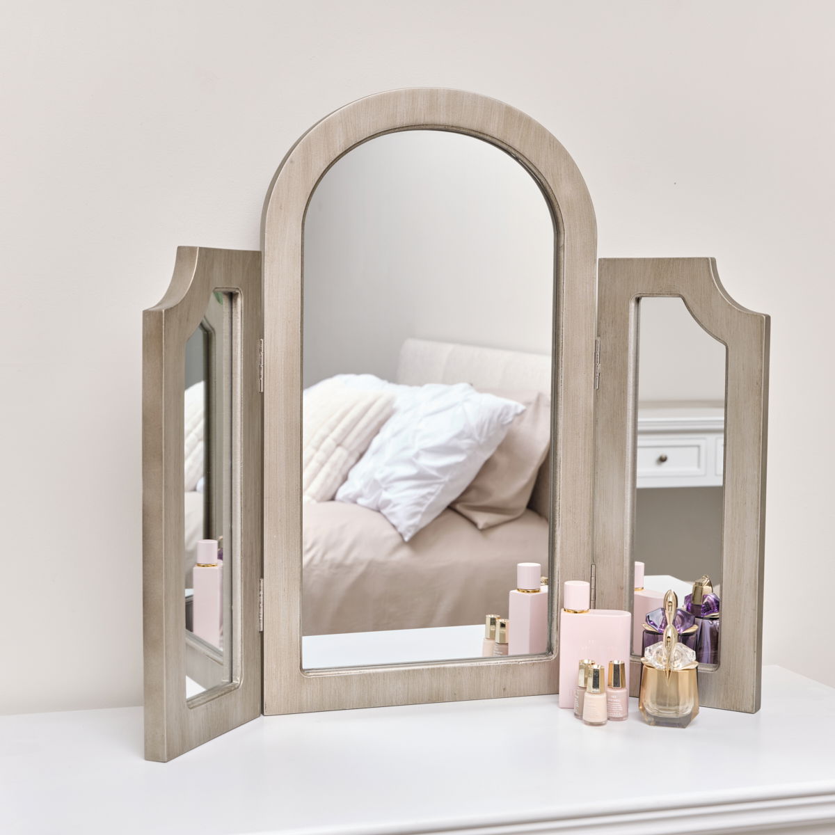 Silver Arched Triple Dressing Table Mirror - Sabrina Silver Range