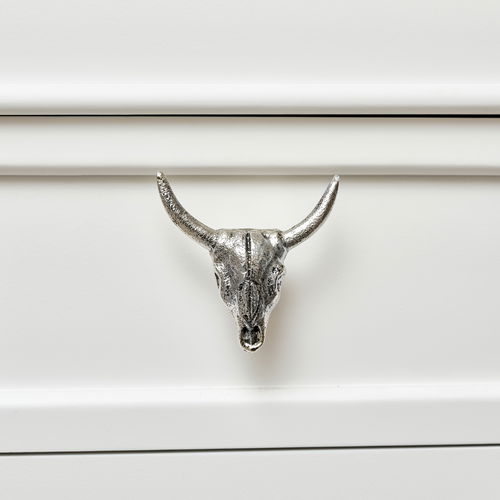 Silver Buffalo Skull Drawer Knob