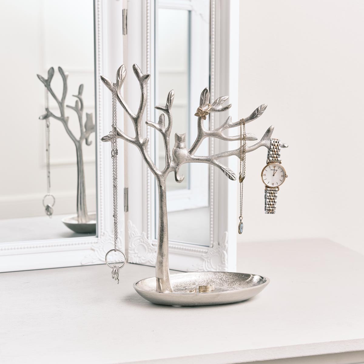 Silver Cat Tree Jewellery Stand