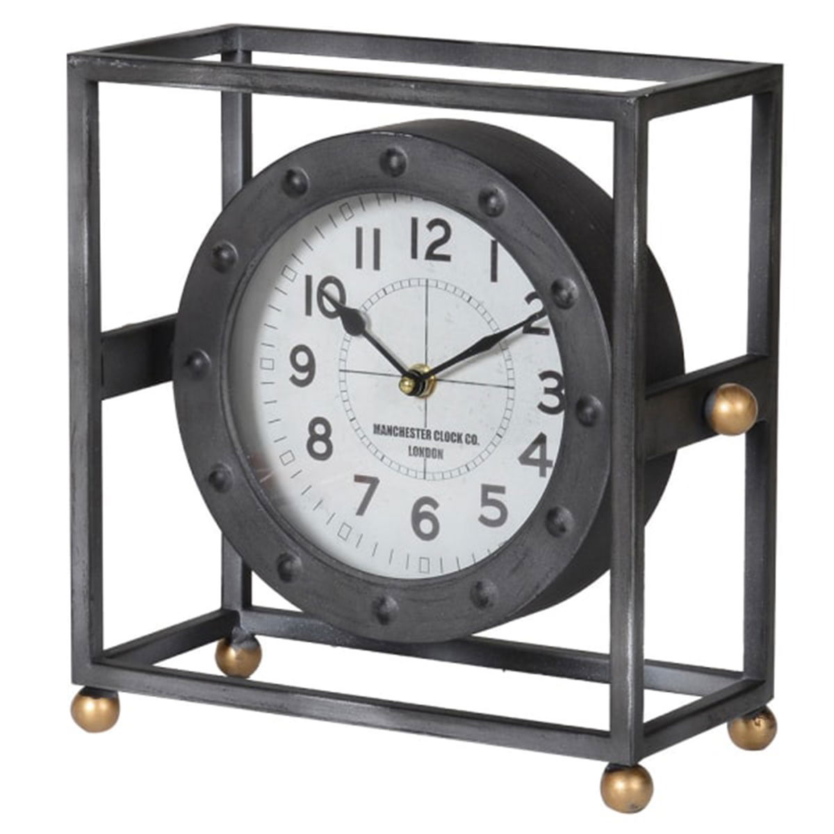 Silver & Gold Metal Square Table Top / Mantel Clock 27cm x 12cm