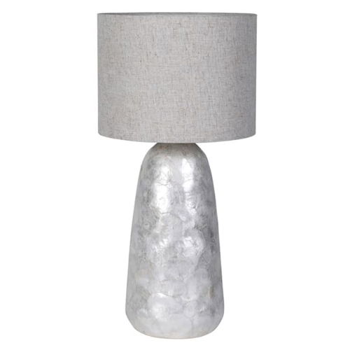 Silver & Grey Pearl Table Lamp with Linen Shade