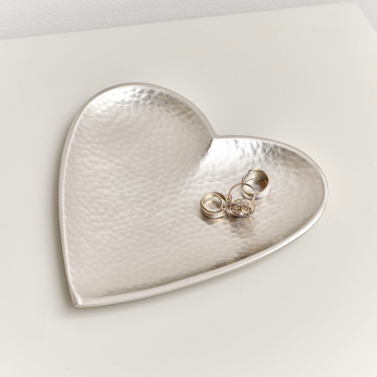 Silver Hammered Love Heart Trinket Tray