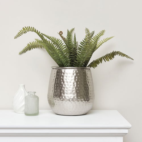 Silver Hammered Metal Planter