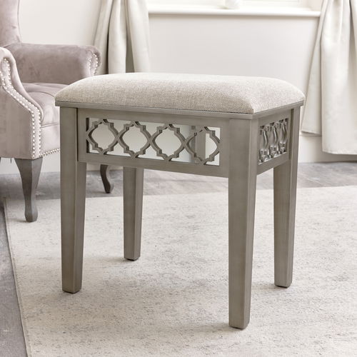 Silver Mirrored Lattice Stool - Sabrina Silver Range