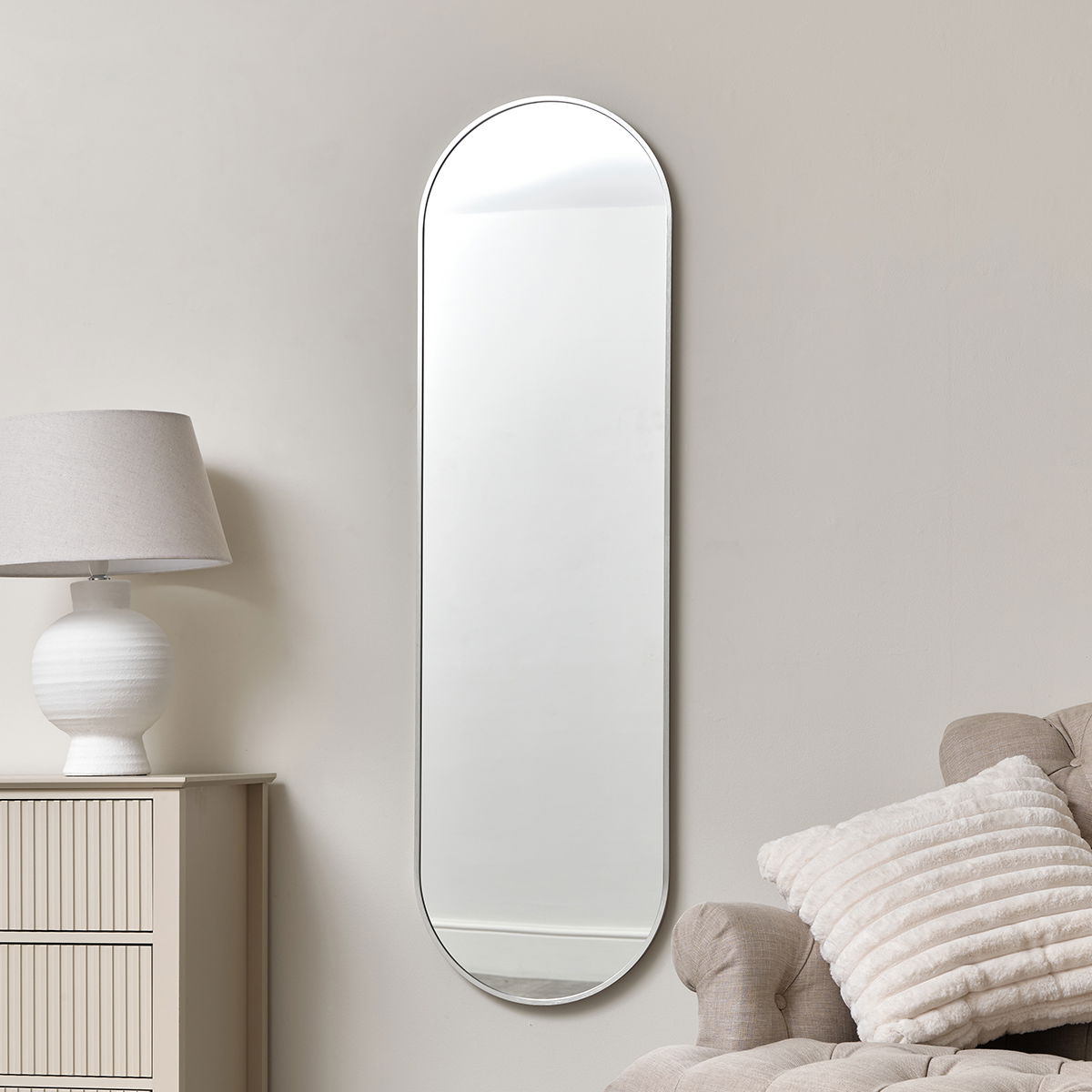 Silver Oval Framed Wall Mirror 140cm x 40cm