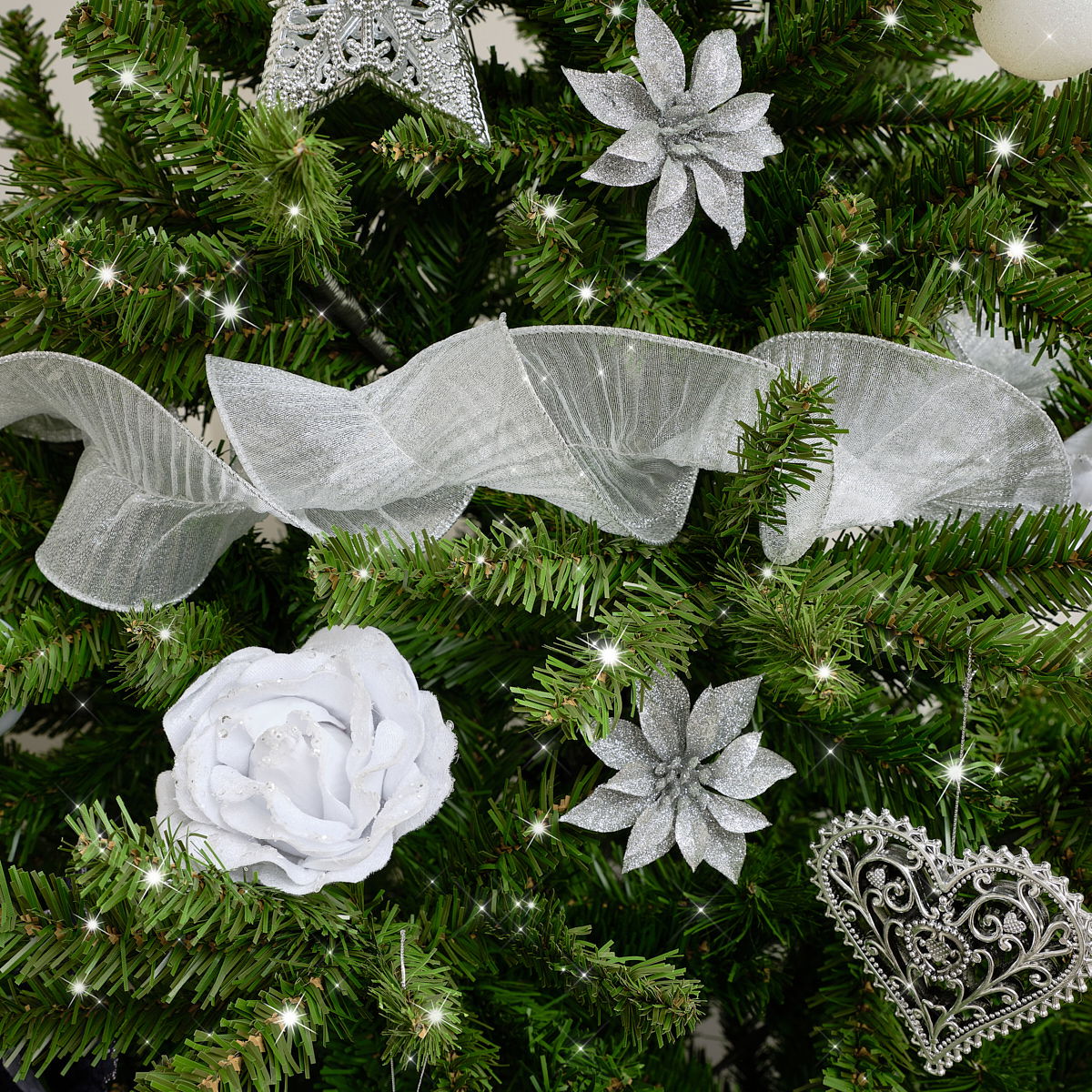 Silver Sparkle Ruffle Christmas Tree Ribbon - 270cm