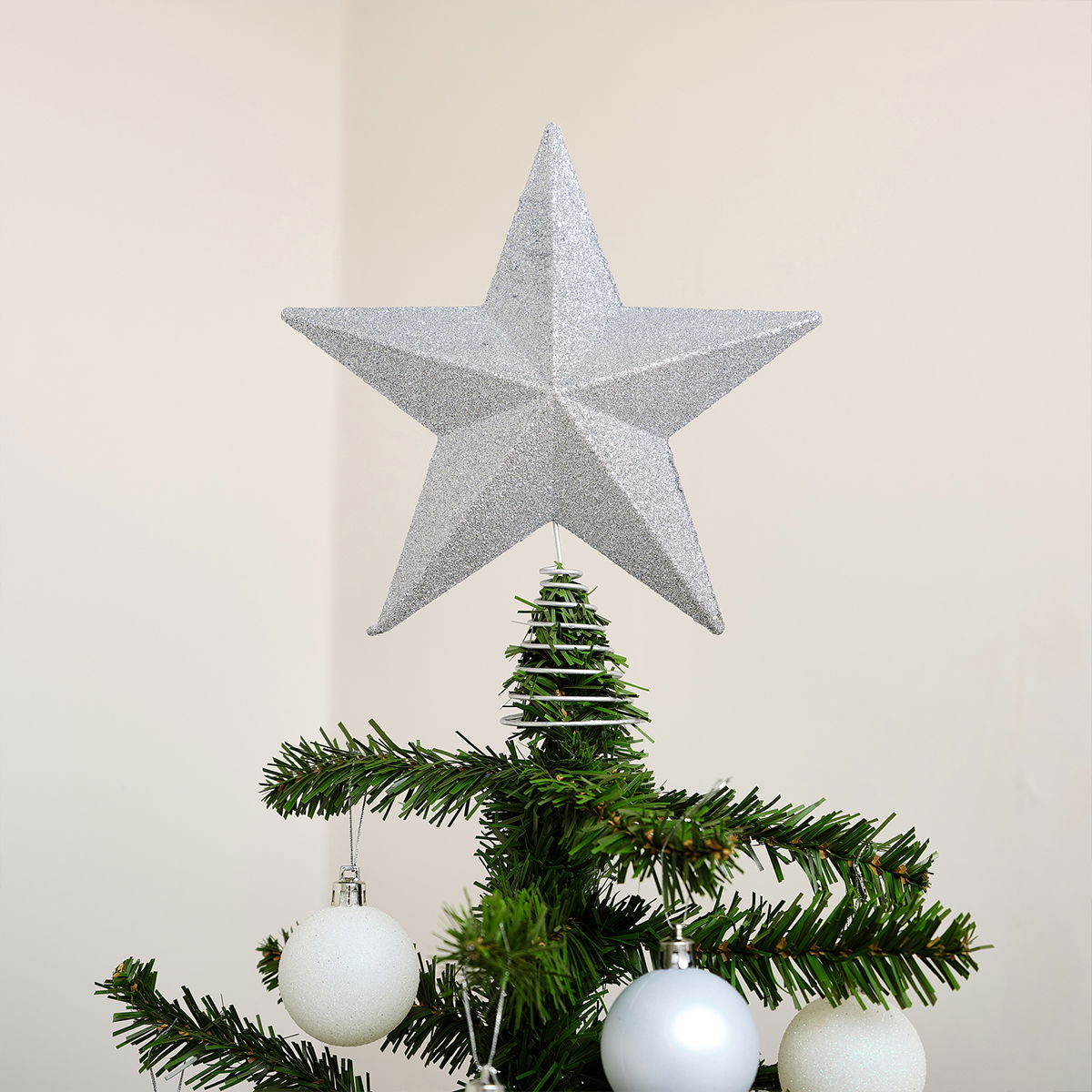 Silver Sparkly Glitter Star Shaped Christmas Tree Topper