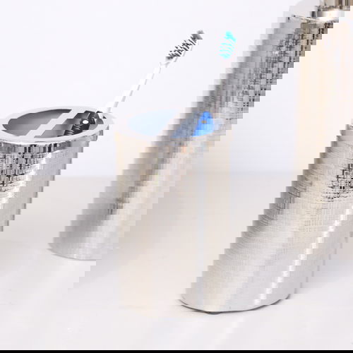 Silver Textured Metal Toothbrush Holder
