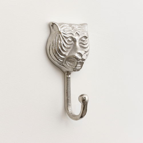 Silver Tiger Head Wall Hook