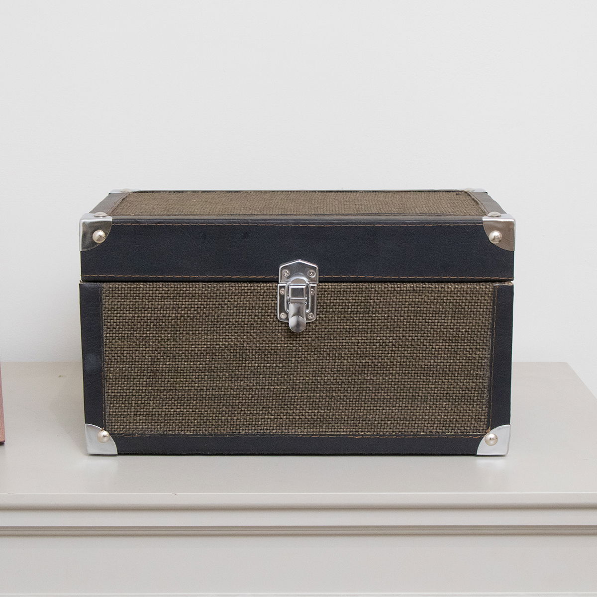 Small Black & Orange Wood Trim Storage Box / Trunk
