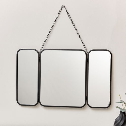 Small Black Triple Wall Hanging Mirror - 50cm x 30.5cm