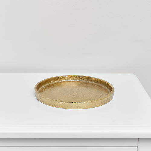 Small Round Antique Gold Metal Tray - 20.5cm