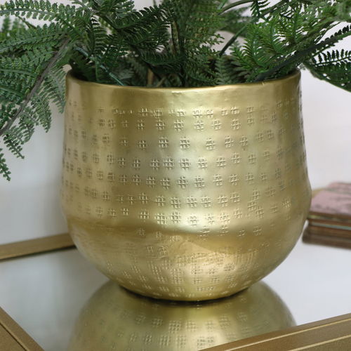 Small Round Gold Patterned Planter