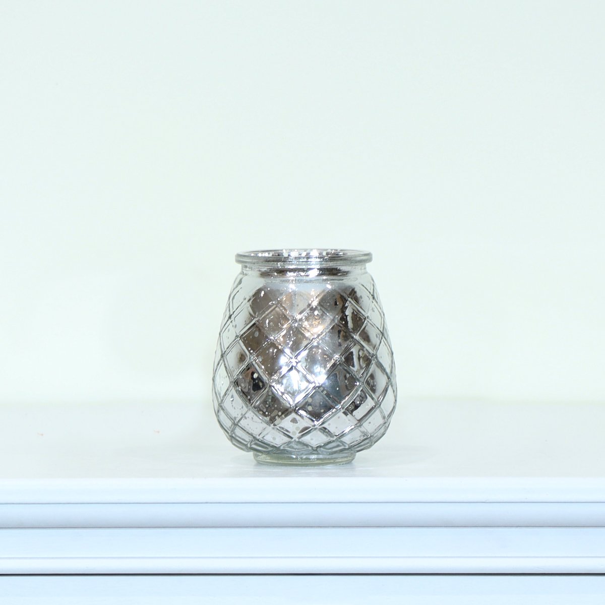 Small Silver Mottled Glass Tealight Candle Holder