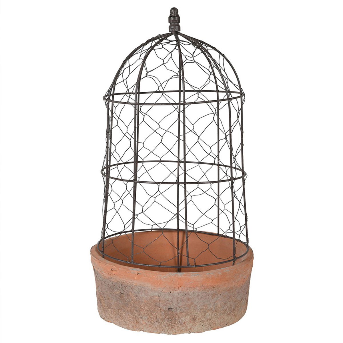 Small Wire Dome and Red Stone Planter Pot/Bird Cage - 45cm