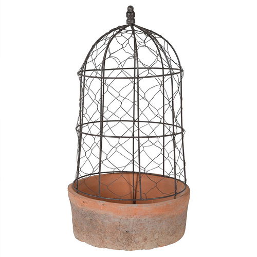 Small Wire Dome and Red Stone Planter Pot/Bird Cage - 45cm