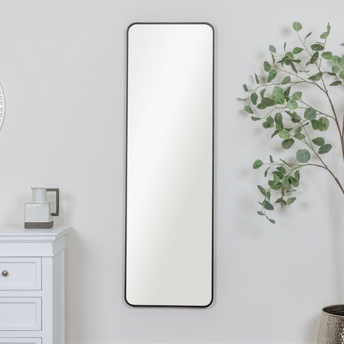 Tall Black Curved Framed Wall / Leaner Mirror 145cm x 45cm