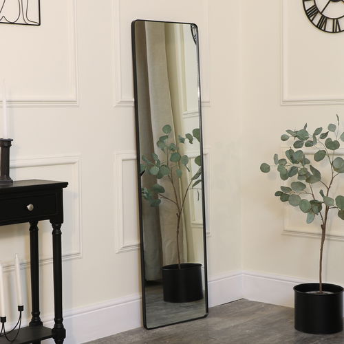 Tall Brushed Black Thin Framed Wall Mirror / Leaner Mirror 42cm x 156cm