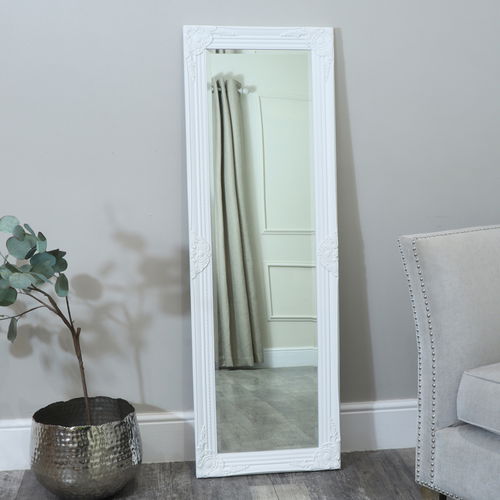 Tall / Long White Ornate Wall / Leaner Mirror 47cm x 142cm