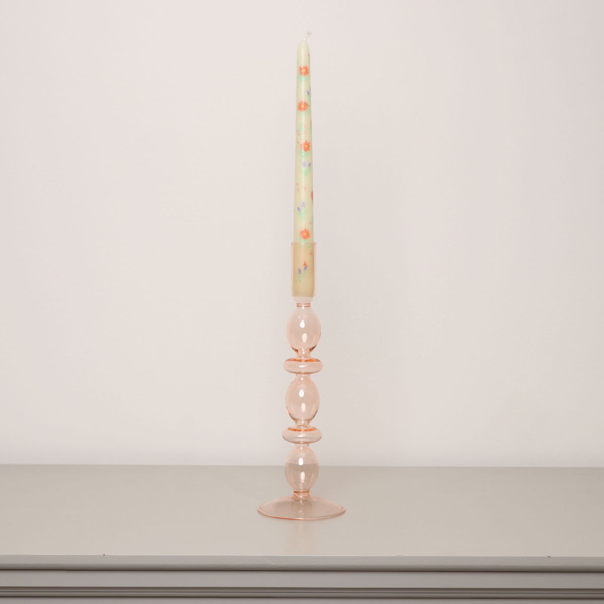 Tall Pale Pink Glass Candle Holder - 27cm