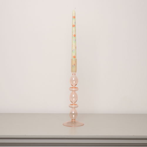 Tall Pale Pink Glass Candle Holder - 27cm