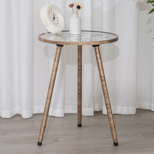 Tall Round Vintage Gold Printed Mirrored Side Table