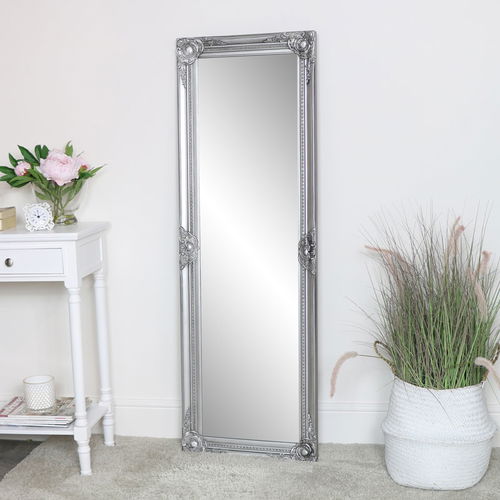 Tall Silver Ornate Bevelled Mirror 47cm x 142cm 