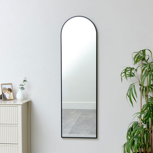 Tall Slim Black Arched Wall Mirror 135cm x 40cm